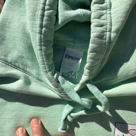RIPNDIP Hoodie Mens Medium Mint Green Cat Ice Cream Graphic Streetwear Preowned - Picture 3 of 4